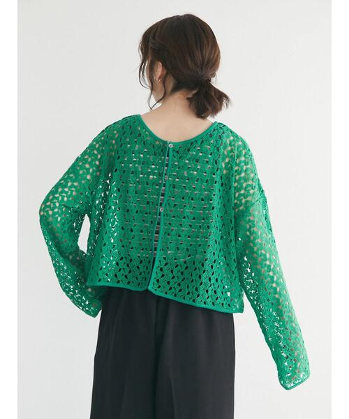 Green　Parks（グリーンパークス）の「2WAY すかし編みショート丈カーディガン＊（カーディガン/ボレロ・レディース・アイボリー/グリーン/ダークオレンジ・FREE）」の13枚目の写真