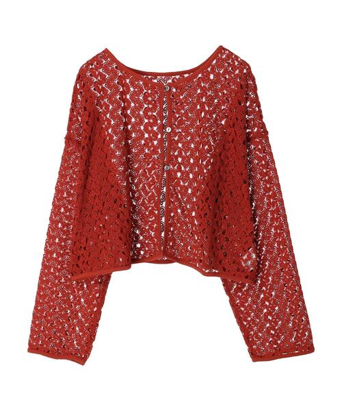 Green　Parks（グリーンパークス）の「2WAY すかし編みショート丈カーディガン＊（カーディガン/ボレロ・レディース・アイボリー/グリーン/ダークオレンジ・FREE）」の14枚目の写真