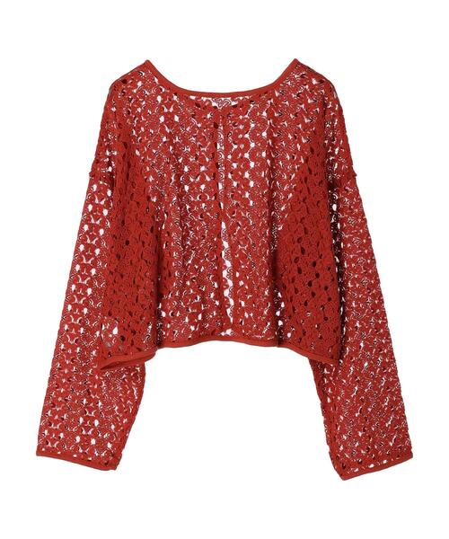 Green　Parks（グリーンパークス）の「2WAY すかし編みショート丈カーディガン＊（カーディガン/ボレロ・レディース・アイボリー/グリーン/ダークオレンジ・FREE）」の15枚目の写真