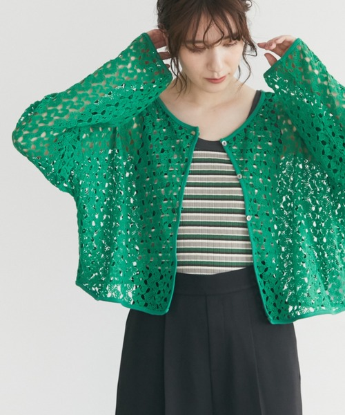 Green　Parks（グリーンパークス）の「2WAY すかし編みショート丈カーディガン＊（カーディガン/ボレロ・レディース・アイボリー/グリーン/ダークオレンジ・FREE）」の3枚目の写真