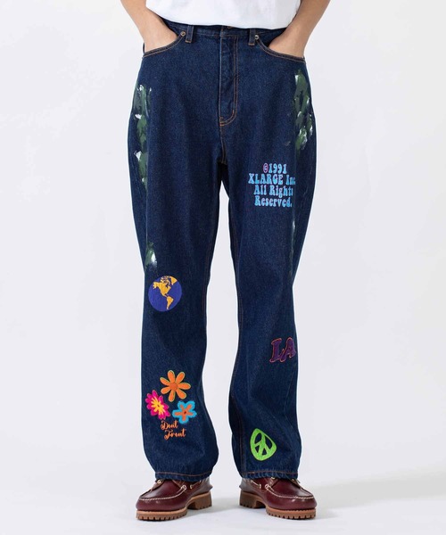 ジーンズ デニムパンツ エクストララージ XLARGE 34 ブラック コットン エクストララージ XLARGE ヤシの木 刺繍 ブラックデニムパンツ
