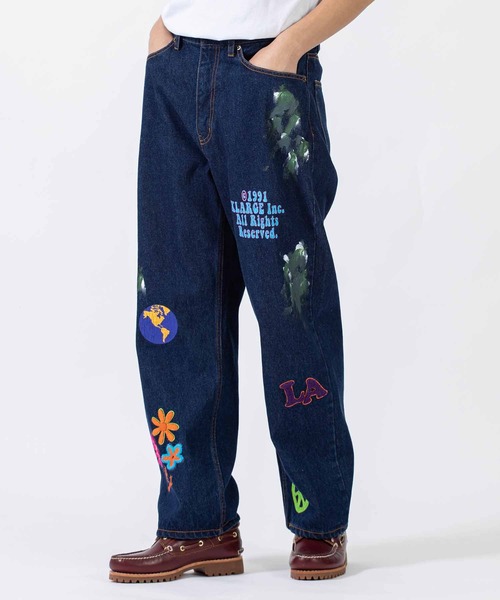 エクストララージカラフル刺繍デニムパンツ　サイズ34 XLARGE（エクストララージ）の「FLOWER DENIM PANTS（デニム