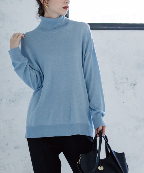 OPAQUE.CLIP（オペークドットクリップ）の「◆ラネリアウール 配色ラインデザインタートルネックニット【WEB限定カラー】（ニット/セーター・レディース・ライトブルー/ブラック/グレー/アイボリー/グリーン系その他5・40/38/42/36）」の15枚目の写真