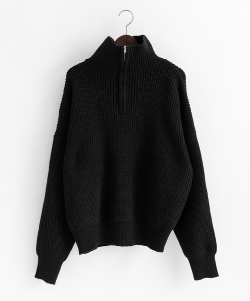 Ressaca（レサーカ）の「ハーフジップ畔編みトラックニットプルオーバー オーバーサイズ（ニット/セーター・メンズ・ブラック/ネイビー/グレー/オレンジ/ブルー/グリーン/マスタード/オフホワイト・M/L）」の19枚目の写真