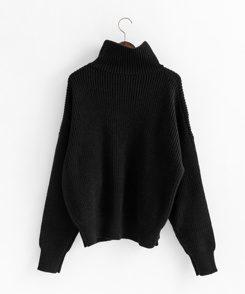 Ressaca（レサーカ）の「ハーフジップ畔編みトラックニットプルオーバー オーバーサイズ（ニット/セーター・メンズ・ブラック/ネイビー/グレー/オレンジ/ブルー/グリーン/マスタード/オフホワイト・M/L）」の20枚目の写真