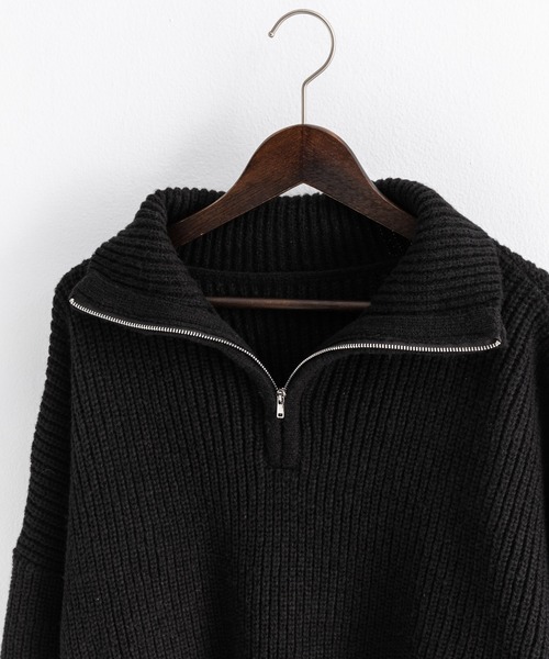 Ressaca（レサーカ）の「ハーフジップ畔編みトラックニットプルオーバー オーバーサイズ（ニット/セーター・メンズ・ブラック/ネイビー/グレー/オレンジ/ブルー/グリーン/マスタード/オフホワイト・M/L）」の22枚目の写真