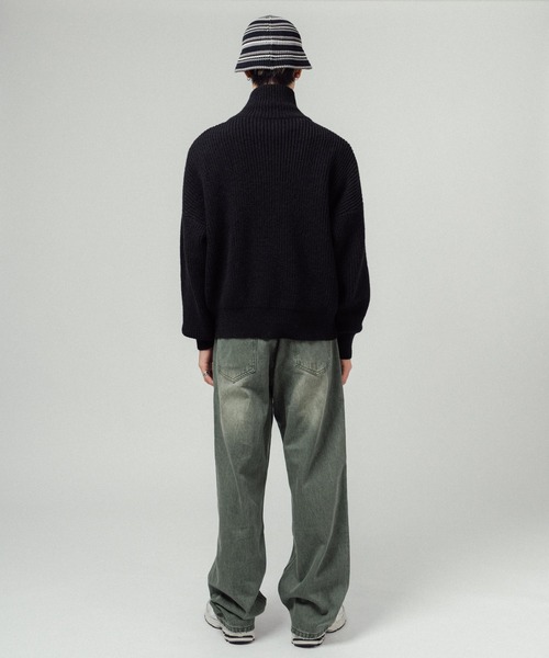 Ressaca（レサーカ）の「ハーフジップ畔編みトラックニットプルオーバー オーバーサイズ（ニット/セーター・メンズ・ブラック/ネイビー/グレー/オレンジ/ブルー/グリーン/マスタード/オフホワイト・M/L）」の18枚目の写真