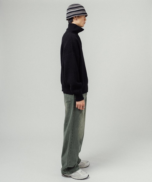 Ressaca（レサーカ）の「ハーフジップ畔編みトラックニットプルオーバー オーバーサイズ（ニット/セーター・メンズ・ブラック/ネイビー/グレー/オレンジ/ブルー/グリーン/マスタード/オフホワイト・M/L）」の17枚目の写真