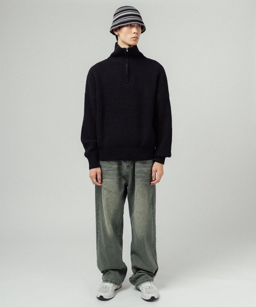 Ressaca（レサーカ）の「ハーフジップ畔編みトラックニットプルオーバー オーバーサイズ（ニット/セーター・メンズ・ブラック/ネイビー/グレー/オレンジ/ブルー/グリーン/マスタード/オフホワイト・M/L）」の16枚目の写真