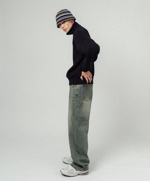 Ressaca（レサーカ）の「ハーフジップ畔編みトラックニットプルオーバー オーバーサイズ（ニット/セーター・メンズ・ブラック/ネイビー/グレー/オレンジ/ブルー/グリーン/マスタード/オフホワイト・M/L）」の11枚目の写真