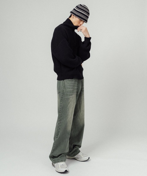 Ressaca（レサーカ）の「ハーフジップ畔編みトラックニットプルオーバー オーバーサイズ（ニット/セーター・メンズ・ブラック/ネイビー/グレー/オレンジ/ブルー/グリーン/マスタード/オフホワイト・M/L）」の10枚目の写真