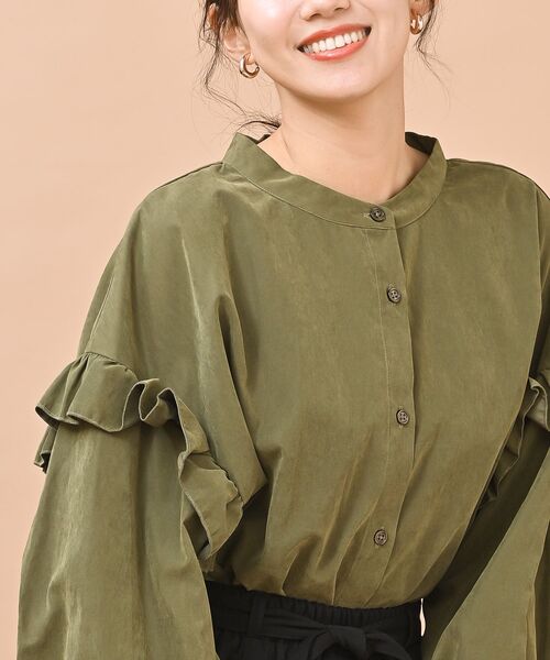 rps(アールピーエス)の「ピーチ起毛フリル袖ブラウス(シャツ/ブラウス・レディース・チャコールグレー/カーキ/アイボリー・フリー)」の19枚目の写真