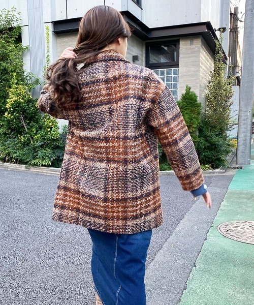 セール】マルチチェック柄ショートテーラーコート（テーラード