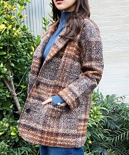 セール】マルチチェック柄ショートテーラーコート（テーラード