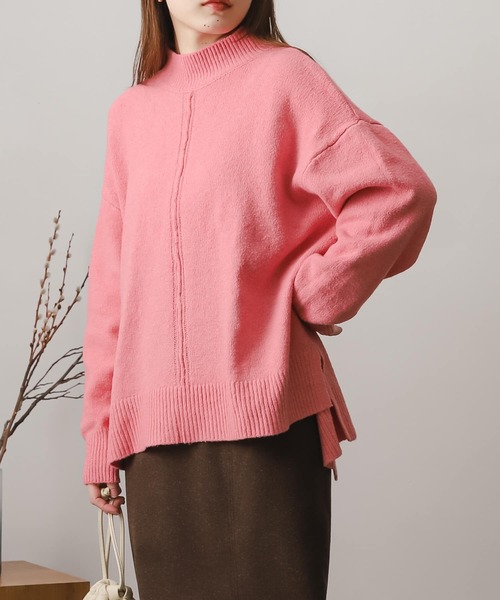 SENSE OF PLACE by URBAN RESEARCH（センスオブプレイスバイアーバンリサーチ）の「ストレッチセンターシームセーター（ニット/セーター・レディース・アイボリー/ピンク/モカ/ブラック・ONE）」の4枚目の写真