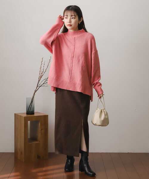 SENSE OF PLACE by URBAN RESEARCH（センスオブプレイスバイアーバンリサーチ）の「ストレッチセンターシームセーター（ニット/セーター・レディース・アイボリー/ピンク/モカ/ブラック・ONE）」の7枚目の写真