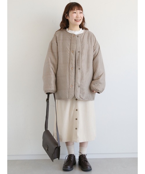 ehka sopo（エヘカソポ）の「無地／チェックボアアソートリバーシブルブルゾン（ブルゾン・レディース・オフホワイト/ブラック/ベージュ・ﾌﾘ-）」の4枚目の写真