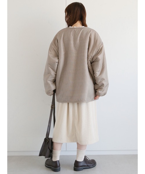 ehka sopo（エヘカソポ）の「無地／チェックボアアソートリバーシブルブルゾン（ブルゾン・レディース・オフホワイト/ブラック/ベージュ・ﾌﾘ-）」の8枚目の写真