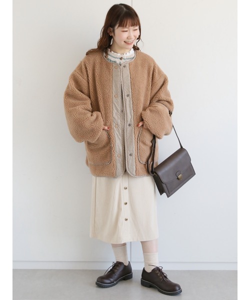 ehka sopo（エヘカソポ）の「無地／チェックボアアソートリバーシブルブルゾン（ブルゾン・レディース・オフホワイト/ブラック/ベージュ・ﾌﾘ-）」の10枚目の写真