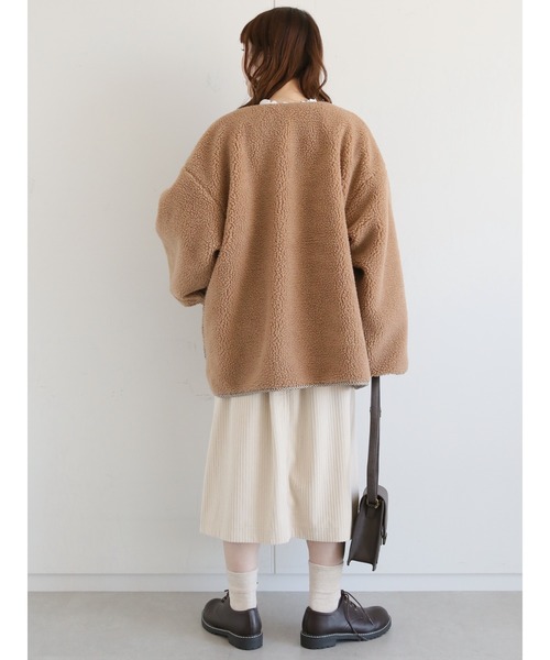 ehka sopo（エヘカソポ）の「無地／チェックボアアソートリバーシブルブルゾン（ブルゾン・レディース・オフホワイト/ブラック/ベージュ・ﾌﾘ-）」の12枚目の写真