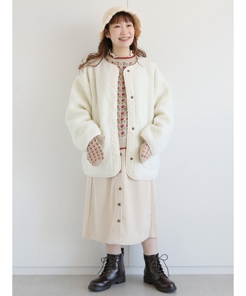 ehka sopo（エヘカソポ）の「無地／チェックボアアソートリバーシブルブルゾン（ブルゾン・レディース・オフホワイト/ブラック/ベージュ・ﾌﾘ-）」の14枚目の写真