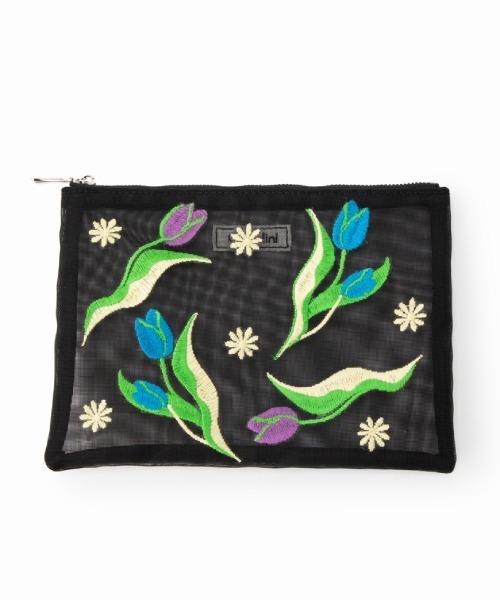 Casselini（キャセリーニ）の「Casselini(キャセリーニ)チュール刺繍ポーチ（ポーチ・レディース・ブルー/グリーン/ブラック/ピンク・FREE）」の10枚目の写真