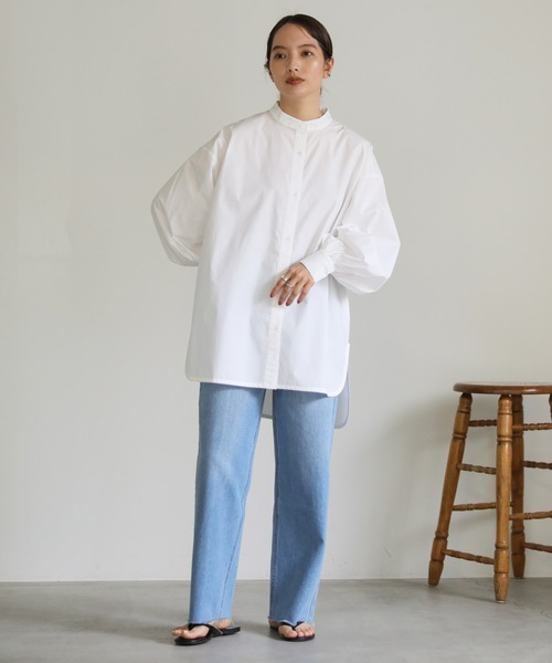 select MOCA（セレクトモカ）の「サイドカーブデザインシャツ（シャツ/ブラウス・レディース・ブルー/ホワイト・FREE）」の3枚目の写真