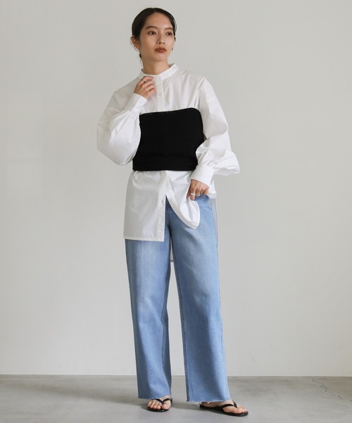 select MOCA（セレクトモカ）の「サイドカーブデザインシャツ（シャツ/ブラウス・レディース・ブルー/ホワイト・FREE）」の12枚目の写真