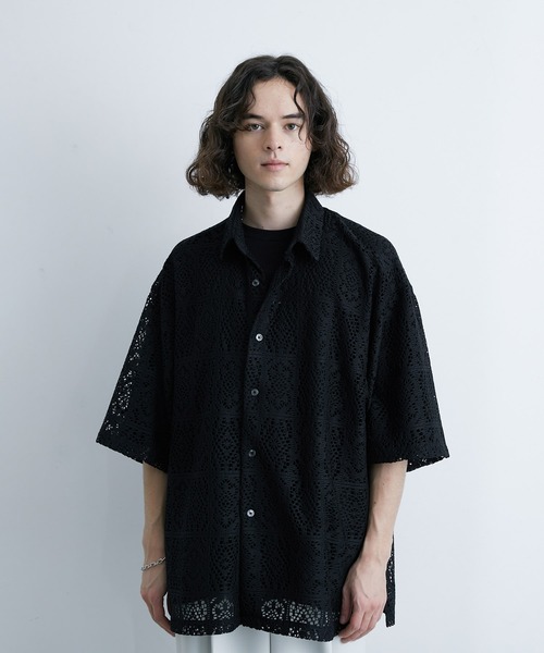 JUNRED（ジュンレッド）の「レギュラーカラーS/Sレースビッグシャツ（シャツ/ブラウス・メンズ・ブルー系その他4/ブラック/ホワイト・L/M/S）」の7枚目の写真
