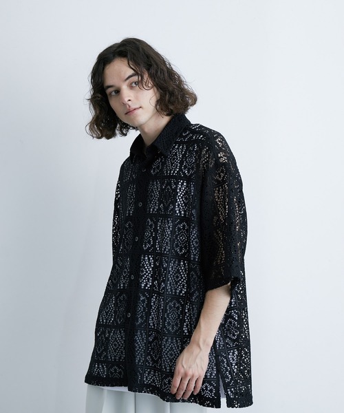 JUNRED（ジュンレッド）の「レギュラーカラーS/Sレースビッグシャツ（シャツ/ブラウス・メンズ・ブルー系その他4/ブラック/ホワイト・L/M/S）」の21枚目の写真