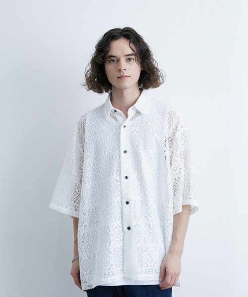 JUNRED（ジュンレッド）の「レギュラーカラーS/Sレースビッグシャツ（シャツ/ブラウス・メンズ・ブルー系その他4/ブラック/ホワイト・L/M/S）」の10枚目の写真