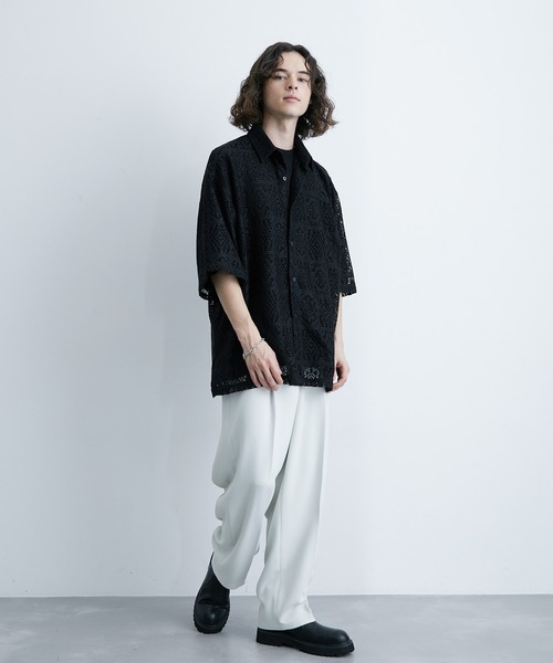 JUNRED（ジュンレッド）の「レギュラーカラーS/Sレースビッグシャツ（シャツ/ブラウス・メンズ・ブルー系その他4/ブラック/ホワイト・L/M/S）」の19枚目の写真