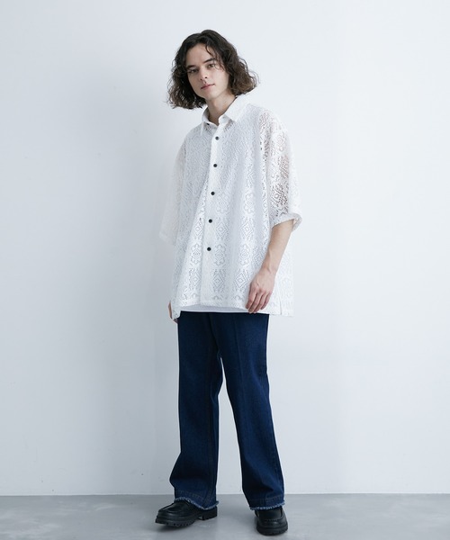 JUNRED（ジュンレッド）の「レギュラーカラーS/Sレースビッグシャツ（シャツ/ブラウス・メンズ・ブルー系その他4/ブラック/ホワイト・L/M/S）」の11枚目の写真