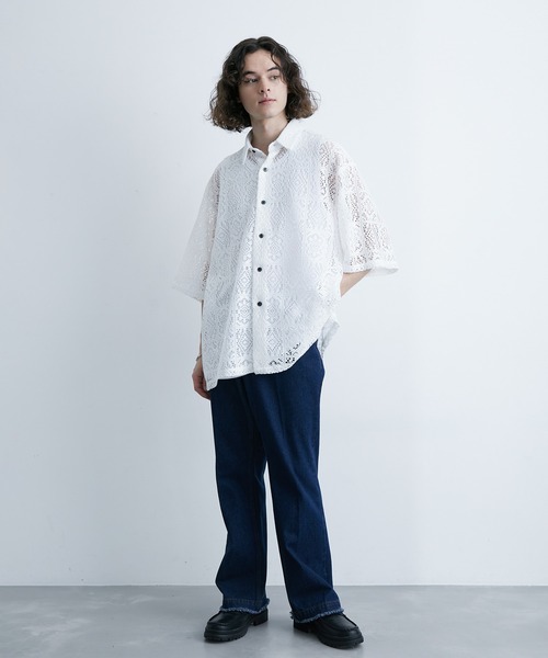 JUNRED（ジュンレッド）の「レギュラーカラーS/Sレースビッグシャツ（シャツ/ブラウス・メンズ・ブルー系その他4/ブラック/ホワイト・L/M/S）」の14枚目の写真