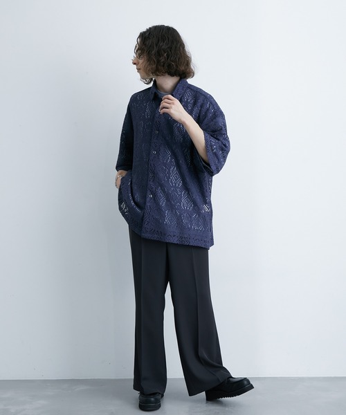 JUNRED（ジュンレッド）の「レギュラーカラーS/Sレースビッグシャツ（シャツ/ブラウス・メンズ・ブルー系その他4/ブラック/ホワイト・L/M/S）」の17枚目の写真