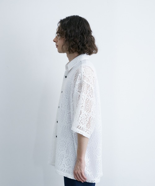 JUNRED（ジュンレッド）の「レギュラーカラーS/Sレースビッグシャツ（シャツ/ブラウス・メンズ・ブルー系その他4/ブラック/ホワイト・L/M/S）」の9枚目の写真