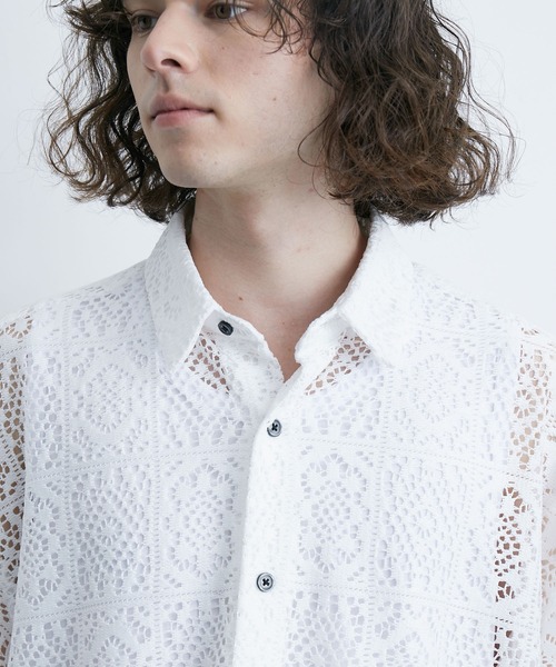 JUNRED（ジュンレッド）の「レギュラーカラーS/Sレースビッグシャツ（シャツ/ブラウス・メンズ・ブルー系その他4/ブラック/ホワイト・L/M/S）」の6枚目の写真