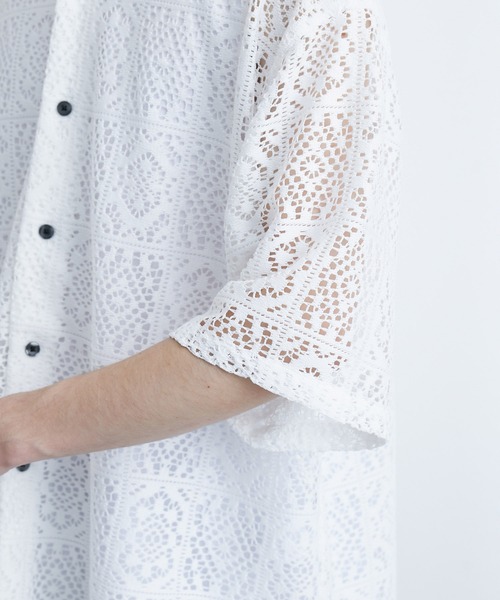 JUNRED（ジュンレッド）の「レギュラーカラーS/Sレースビッグシャツ（シャツ/ブラウス・メンズ・ブルー系その他4/ブラック/ホワイト・L/M/S）」の12枚目の写真