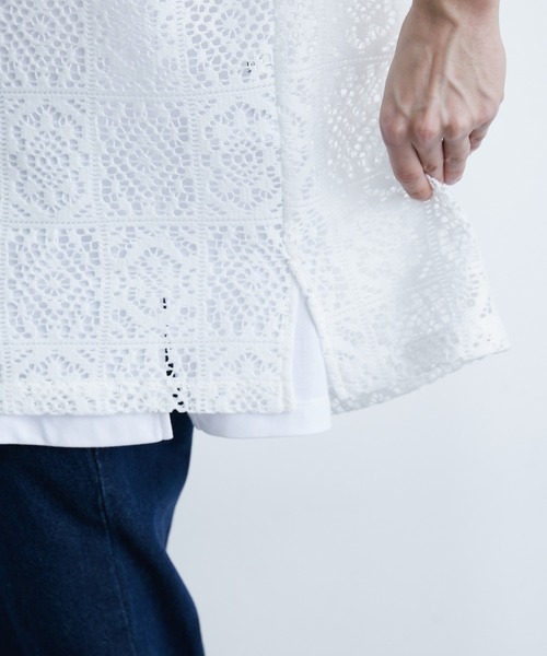 JUNRED（ジュンレッド）の「レギュラーカラーS/Sレースビッグシャツ（シャツ/ブラウス・メンズ・ブルー系その他4/ブラック/ホワイト・L/M/S）」の15枚目の写真