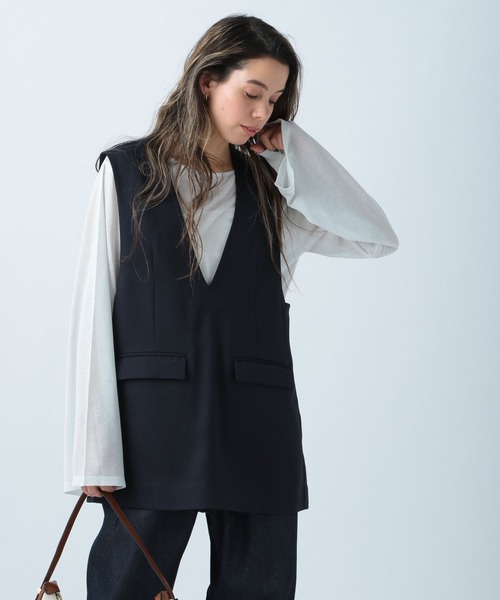 BAYFLOW（ベイフロー）の「リネンライクVネックベスト（ベスト・レディース・ネイビー/カーキ/ベージュ・FREE）」の8枚目の写真