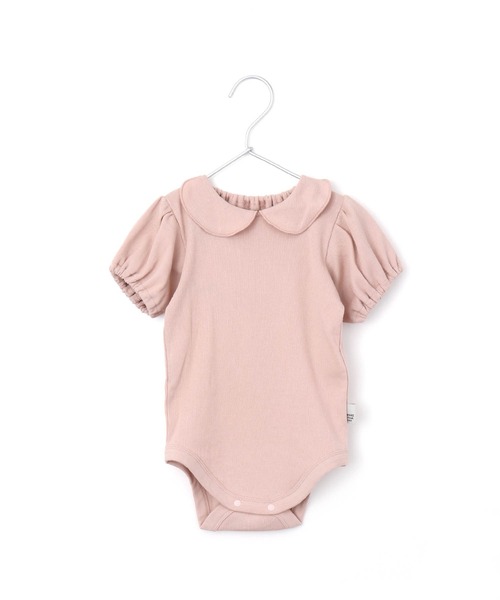 MAKE YOUR DAY（メイクユアデイ）の「無地リブ襟付きパフスリーブロンパス（ロンパース・キッズ・オレンジ/ピンク/ミント/オフホワイト・80/70）」の4枚目の写真