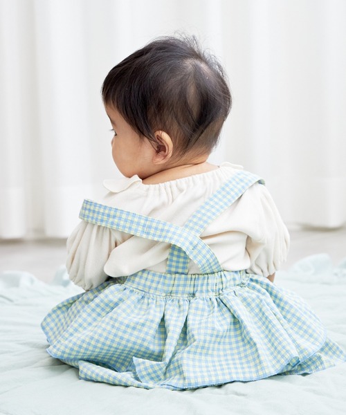 MAKE YOUR DAY（メイクユアデイ）の「無地リブ襟付きパフスリーブロンパス（ロンパース・キッズ・オレンジ/ピンク/ミント/オフホワイト・80/70）」の22枚目の写真