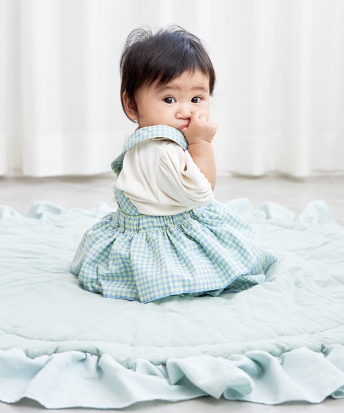 MAKE YOUR DAY（メイクユアデイ）の「無地リブ襟付きパフスリーブロンパス（ロンパース・キッズ・オレンジ/ピンク/ミント/オフホワイト・80/70）」の18枚目の写真