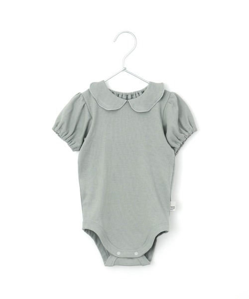 MAKE YOUR DAY（メイクユアデイ）の「無地リブ襟付きパフスリーブロンパス（ロンパース・キッズ・オレンジ/ピンク/ミント/オフホワイト・80/70）」の6枚目の写真