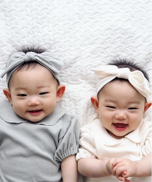 MAKE YOUR DAY（メイクユアデイ）の「無地リブ襟付きパフスリーブロンパス（ロンパース・キッズ・オレンジ/ピンク/ミント/オフホワイト・80/70）」の12枚目の写真