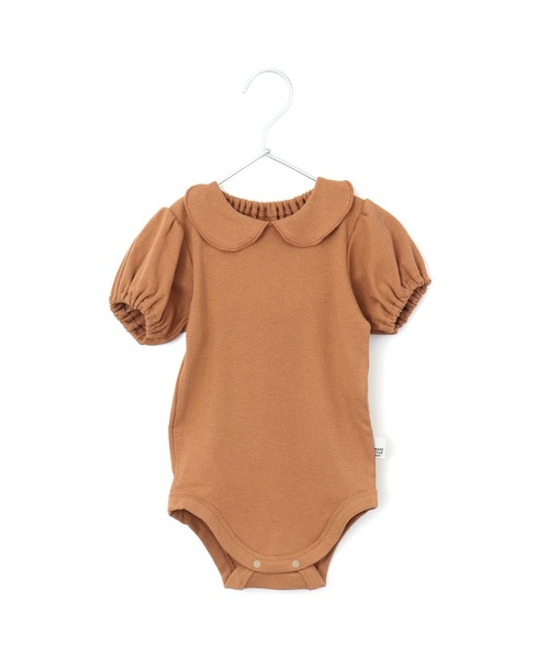 MAKE YOUR DAY（メイクユアデイ）の「無地リブ襟付きパフスリーブロンパス（ロンパース・キッズ・オレンジ/ピンク/ミント/オフホワイト・80/70）」の5枚目の写真