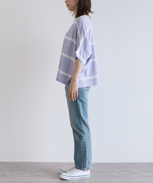 reca（レカ）の「ゆるっとラクにオシャレが決まる！ドルマンボーダーカットソー（Tシャツ/カットソー・レディース・ブラック/ラベンダー/グレイッシュベージュ/オフホワイト/グレー系その他・M）」の7枚目の写真