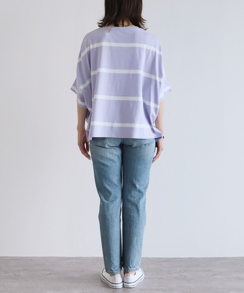 reca（レカ）の「ゆるっとラクにオシャレが決まる！ドルマンボーダーカットソー（Tシャツ/カットソー・レディース・ブラック/ラベンダー/グレイッシュベージュ/オフホワイト/グレー系その他・M）」の8枚目の写真
