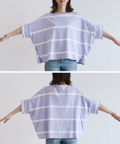 reca（レカ）の「ゆるっとラクにオシャレが決まる！ドルマンボーダーカットソー（Tシャツ/カットソー・レディース・ブラック/ラベンダー/グレイッシュベージュ/オフホワイト/グレー系その他・M）」の9枚目の写真