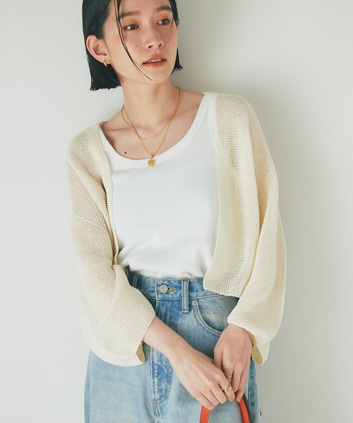 RIVE DROITE(リヴドロワ)の「イージーケア/ペーパーヤーントッパーカーディガン(カーディガン/ボレロ・レディース・ベージュ/サックスブルー/アイボリー・FREE)」の2枚目の写真